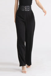 Pantalones de cintura alta con cinturón - Negro